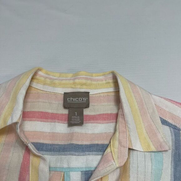Chico’s Linen Hana Stripe Linen Blend Button Front Shirt Size 1 US Medium - Picture 5 of 9